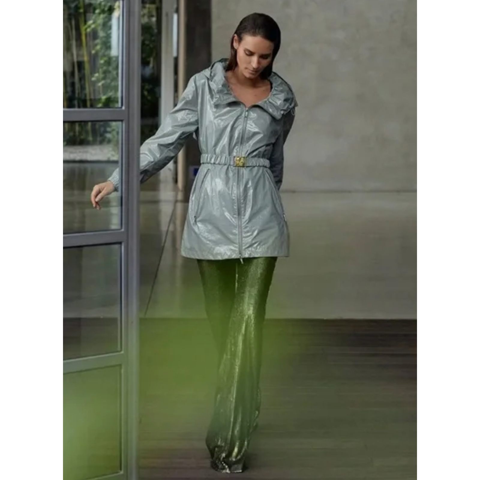 Nwt Jane Post Sage Belted Rain Slicker Anorak Coat Jacket Sz L — image 7 of 8